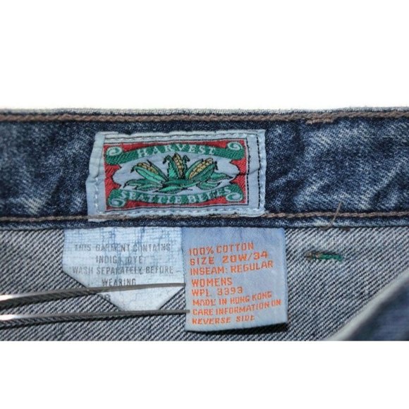 Vintage Indigo Mom Jeans Seattle Blues 20 W / 34 High Waist No Back Pockets Paci - Picture 10 of 10